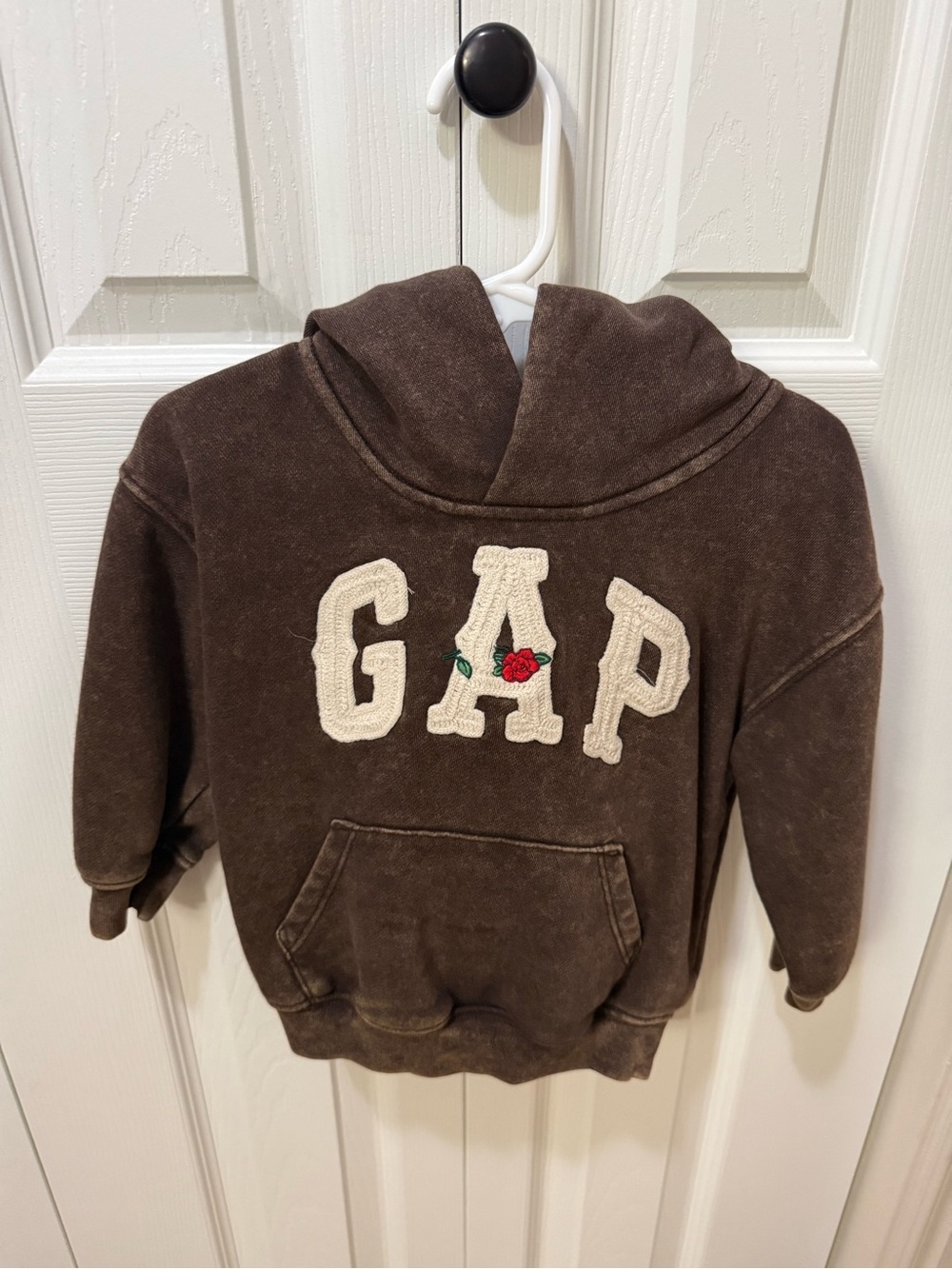 GAP Brown Kids Hoodie with Cream Logo and Red Rose